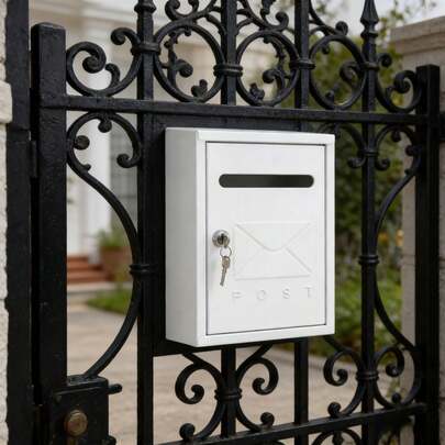 Boîte aux lettres murale avec serrure à clé, étanche, en acier galvanisé, idéale pour une utilisation extérieure, jardin, portail, clôture, maison et bureau, permettant de ranger en toute sécurité lettres, colis et journaux.