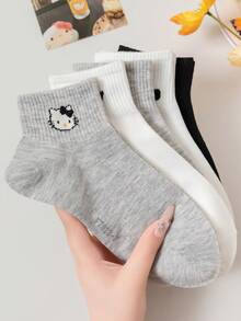 SANRIO 5双卡通图案短袜，时尚薄款踝袜，四季皆宜，柔软透气，适合学生穿着，百搭配饰（颜色随机） - 彩色 - 查看 1