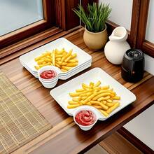 4pcs Durable Plate Set - White Rectangular Compartment Snack Plates Suitable For Fries, Sushi And Appetizers, Great For Charcuterie And Party Platters | Platter Design, Dumpling Plate With Vinegar Dish, Divided Plate, Tableware, Square Dumpling Plate, Tray - White - View 3