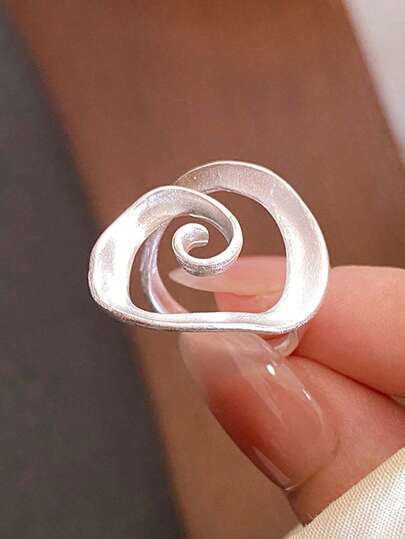 1 chiếc nhẫn hở hình học thời trang, nhẫn đeo đốt ngón tay thiết kế xoáy rỗng bất đối xứng cá nhân hóa, thích hợp đeo hàng ngày.