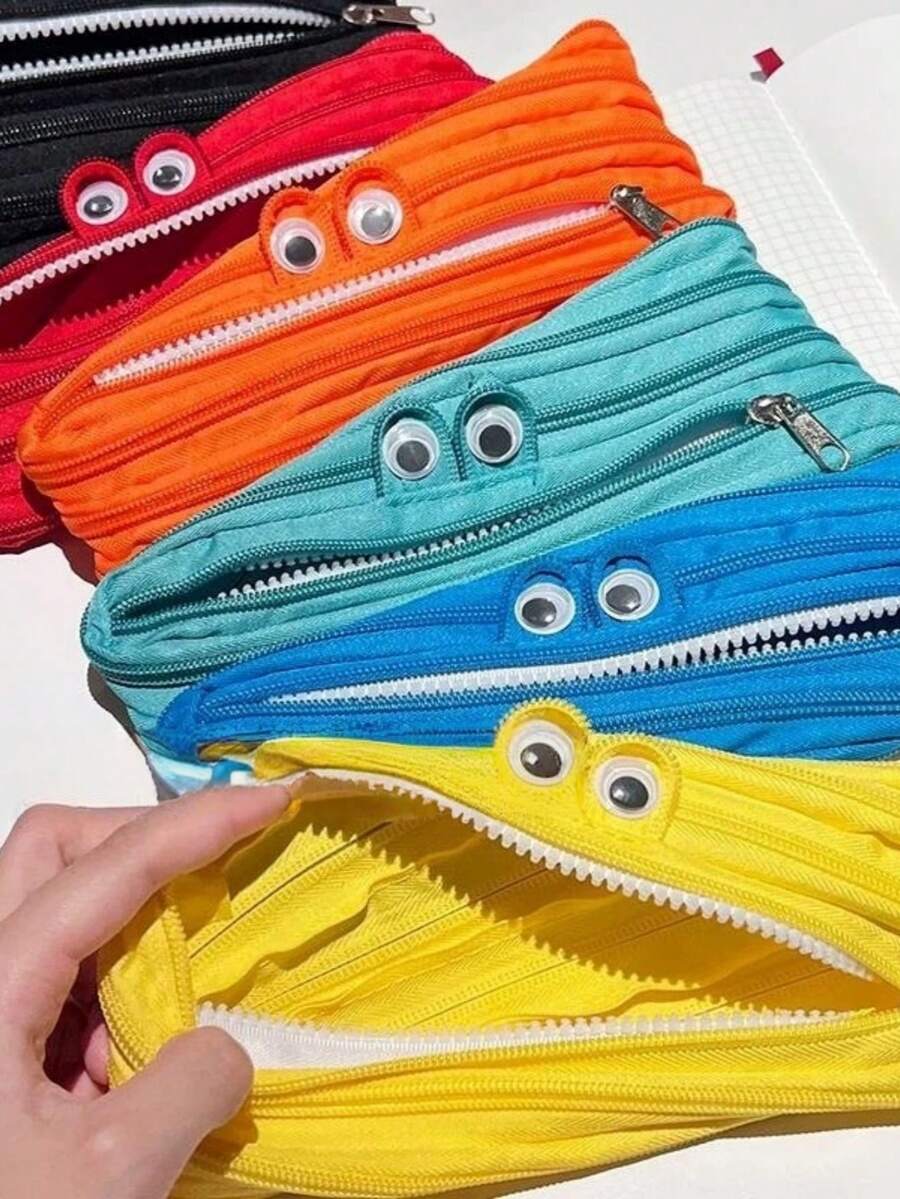 1pc New Cute Minimalist Zipper Pencil Case, Large Capacity Student Stationery Bag, Suitable As Back To School Small Gift - Multicolor - View 1