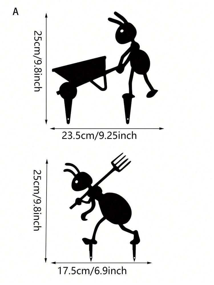 Bộ 2 cọc trang trí sân vườn bằng kim loại hình kiến, mèo, chó màu đen, cao 25cm, thích hợp cho sân nhà, bãi cỏ, chậu cây, quà tặng sinh nhật. - đen - Xem 2