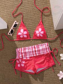 PEPPERMOLLY Bộ bikini 2 mảnh in hoa màu đỏ đậm bán chạy nhất mùa Xuân/Hè 2026, chất liệu co giãn, thiết kế gợi cảm và thời trang, sản phẩm bán chạy nhất cho kỳ nghỉ biển của nữ. - Màu Hồng Tươi - Xem 2