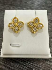 1对经典欧美风格四叶花耳钉 - 彩色 - 查看 12