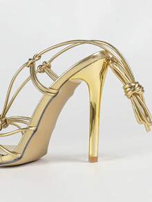 European And American Fashion Gold High Heels, New Summer One-Strap Thin Heel Gold Elegant Lady-Like Roman Sandals, Party Wear - Gold - View 6