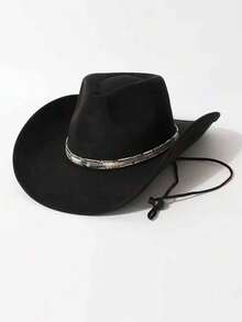 1pc Women's Western Cowboy Hat, Faux Suede Woven Band Design With Windproof Rope, Spring/Autumn Daily Wear/Stage Performance/Western Theme Party - Top Hat - View 10