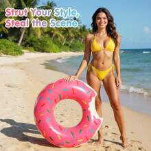 充气甜甜圈泳池漂浮垫，趣味沙滩游泳派对玩具夏季游泳漂浮圈，充气可爱图案泳池泳圈 - 彩色 - 查看 7