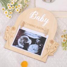 Pregnancy Announcement Sign With Photo Clip, Baby Coming Soon Wooden Ultrasound Picture Frame, Baby Reveal Announcement Board, Pregnancy Reveal Gift For New Parents, Nursery Decor - Multicolor - View 8