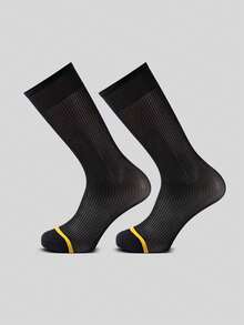 1/2/4双装 男士正式商务条纹薄款透气舒适防臭性感黑色绅士过膝袜 - 彩色 - 查看 12