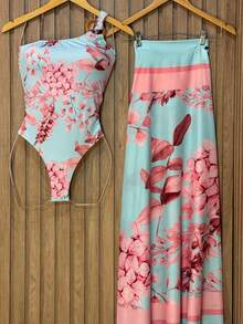 Premium Beach Cover-Up Set: Bodysuit, Swimsuit, And Pareo - Aurora Print - View 4