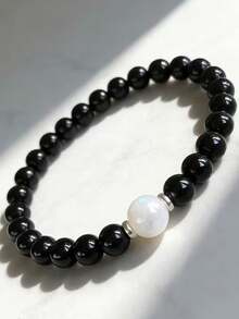 更年期黑曜石月光石串珠手链，波西米亚风弹力绳亲肤饰品，有助于维持情绪平衡，适合日常佩戴 - 彩色 - 查看 2