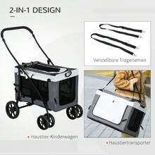 Dog Stroller, Pet Stroller For Pets Up To 10 Kg, Foldable, Removable Basket, 81 X 58 X 97.5 Cm, Black + Grey + White - 灰色 - 查看 5