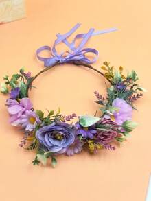 1 Stück Waldstil lila künstliche Blumen Kopfschmuck, Festival Party Braut Blumenkranz, Haaraccessoires, Braut Accessoires, Kronen, Tiara - Mauve - Übersicht 7