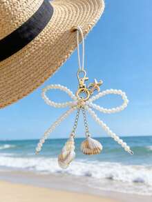 可爱串珠蝴蝶结吊坠，时尚大号心形包包挂饰，银色心形旋转钩设计，弹簧扣，海星、蝴蝶结和心形元素手机挂饰钥匙扣，海星手机挂饰钥匙扣，优雅女士配饰，包包挂饰，派对和节日礼物，送给女大学生和女教师的礼物，送给家人和朋友的独特礼物 - 金色 - 查看 8