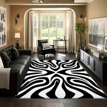 Black And White Patterned Entrance Balcony Area Rug, Soft And Luxurious Home Office Rug, Suitable For Indoor And Outdoor Use, Living Room, Bedroom, Kitchen, Farmhouse And Camping Decor, Machine Washable, Available In Various Sizes - 簡約款 - 查看 1