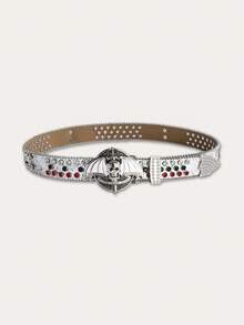 1pc Y2K Fashion Rivet Punk Accessory Hip-Hop Edgy Skull Subculture Versatile Belt Decor, Skull Punk Glitter Punk, All Seasons - Silver - View 2