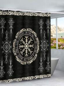 Juego de 4 piezas para baño, cortina de ducha con diseño de brújula retro mágica y símbolos místicos nórdicos, alfombra de baño, tapete - multicolor - Ver 19