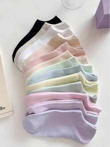 40只/20只/10只/6只/2只装 女士短袜，隐形袜，白色袜子，女士袜子，可爱袜子，女童袜子，黑色袜子，卡通图案，透气孔，吸湿排汗，柔软顺滑，适合各种场合，如节日、运动、休闲、商务和日常穿着，四季皆宜，随机颜色组合 - 彩色 - 查看 2