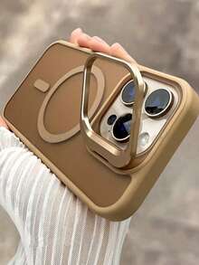 Luxury Semi-Transparent Matte Acrylic Magnetic Stand Phone Case With Wireless Charging For IPhone 16 15 14 13 12 11 Pro Max Plus, Skin-Friendly Metal Lens Stand, Shock-Proof Protective Cover - Gold - View 1