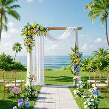 28in X 19ft Wedding Arch Decor Fabric, Chiffon Sheer Curtain, 2pcs White Voile Drapes For Wedding Ceremony Decor, Birthday Party Ceiling Backdrop - View 9