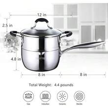 Pots, 3.5 Quart Stainless Steel Saucepan With Steamer, Tri-Ply Full Body Small Multipurpose Pot With Pour Spout, Strainer Glass Lid, 3 Qt Sauce Pan Cooking With Stay-Cool Handle. - Xem 3