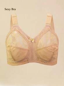 1 pieza Sujetador inalámbrico de encaje ultradelgado para mujer, estilo minimalista sexy y transpirable, talla grande para dormir, usar en casa, oficina y exteriores - Beis - Ver 6