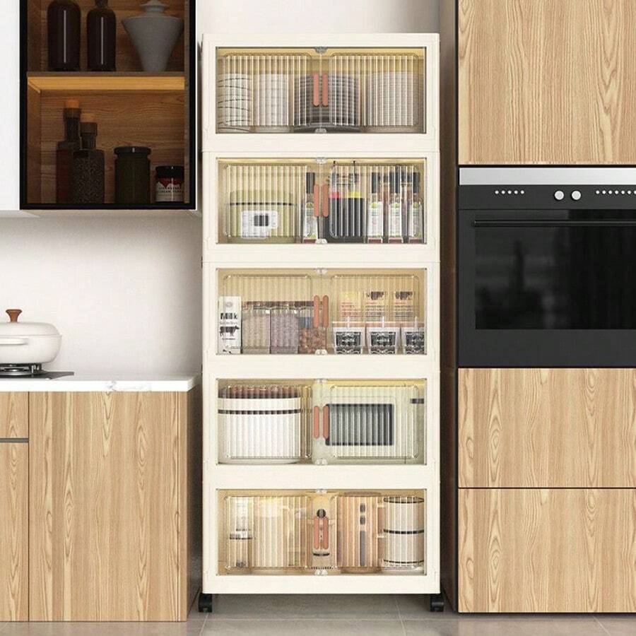 No Installation Required, Foldable Storage Cabinet/Box For Home And Children's Wardrobes, Snack And Toy Storage, And Clothing Storage. - trong suốt - Xem 1
