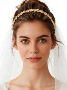 1件优雅镂空金属编织链条头饰，适合女士婚礼、日常佩戴、舞会、宴会、派对等场合。 - 金色 - 查看 1