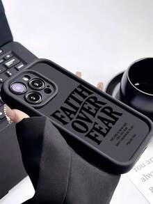 1pc Black Minimalist English Letter Personalized TPU Shockproof Full Coverage Phone Case, Compatible With Apple 17, 16, 15, 14, 13, 12, 11 Pro Max, Air, And Series - Black - View 4