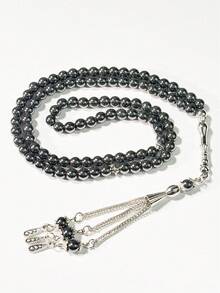 1条穆斯林99珠黑玛瑙念珠手链，时尚优雅的男士穆斯林念珠 - 彩色 - 查看 5