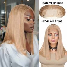 合成蕾丝前假发，短款波波头波浪卷发，13*4区域透气蕾丝网，纯手工编织，耐热，可自由造型。 - 彩色 - 查看 9