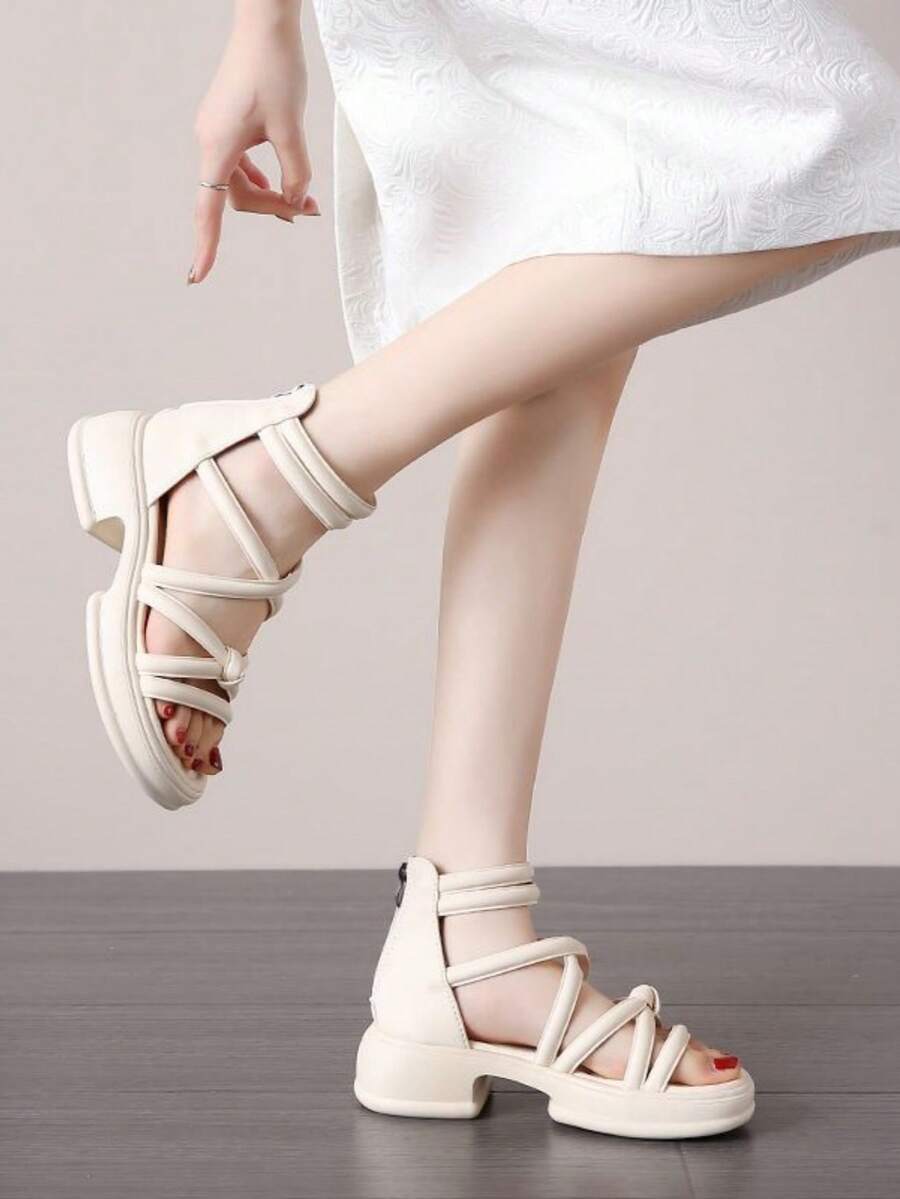 Sandal đế xuồng cao gót, đế dày, thoáng khí, kiểu dáng La Mã, mẫu mới mùa hè 2026, đa năng, chống thấm nước. - trắng - Xem 1