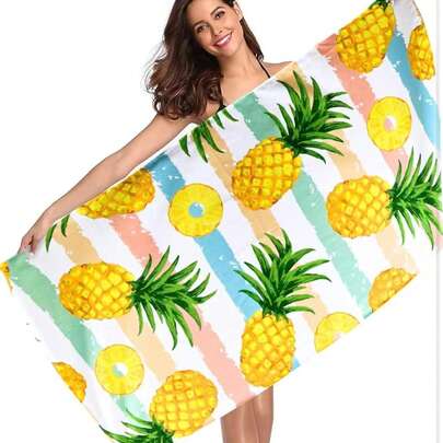 30英寸×60英寸大号菠萝沙滩巾，轻盈柔软的超细纤维材质，吸水性强，速干，不沾沙，适合泳池、淋浴、游泳、旅行，独特的黄色菠萝礼品。