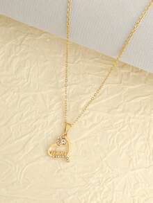 1pc Fashionable Engraved Letter Necklace With Heart Pendant, Gift For Women, Mother's Day Gift - Gold - View 6