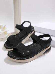 Sandal Wanita Model Wedges Musim Panas Terbaru 2026, Nyaman, Dapat Diatur, dengan Perekat Velcro, Anti Selip, Sol Lembut, Sandal Kasual untuk Berjalan, Ukuran Besar Serbaguna - Hitam - View 7