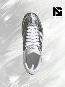 Adidas Samba Patent Snakeskin Silver Metallic (Women's)– Women's Lifestyle Sneakers – Shoes For Woman -Vintage -Spring & Summer-Inspired Running Shoes, Shock-Absorbing Comfort, Gym To Streetwear Casual Wear-Mother's Day Gifts-Father's Day Gift–IH9016 - Màu bạc ánh kim/Màu trắng giày/Màu nâu nhạt (Gum Three) - Xem 4