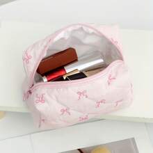 1 buah Tas Kosmetik Segi Delapan Kecil, Motif Pita, Desain Segi Delapan, Portabel, Dapat Memuat Lipstik, Bedak Padat, Lip Gloss, Perlengkapan Makeup, Tas Makeup Portabel Pita Merah Muda, Penyimpanan di Rumah, Perjalanan, Perlengkapan Sekolah - Tas kosmetik dan rias wajah - View 1