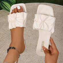 1 par de sandalias planas cómodas con punta cuadrada y sin cordones para mujer - Beis - Ver 5
