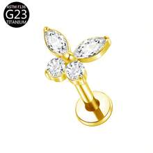 1pc G23 Titanium Internally Threaded 1.0/1.2 Piercing Earring With Butterfly Zirconia Stone, Multi-Color, Suitable For Women's Daily Wear - Butterfly - View 11