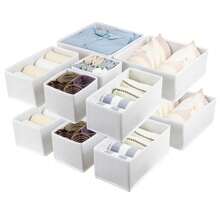 3/6/9 pièces Boîtes de rangement de style tiroir en tissu blanc, bacs de rangement pliables de tailles multiples pour sous-vêtements, chaussettes, vêtements et accessoires pour bébés, convient pour la chambre, le placard, la coiffeuse - Blanc - Voir 2