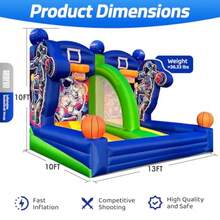 Tiro inflable de baloncesto de 13 x 10 x 10 pies juego de baloncesto inflable con 2 aros y 4 bolas soplador de aire para fiestas al aire última intervensión eventos juegos de césped - Azul y verde - Ver 3