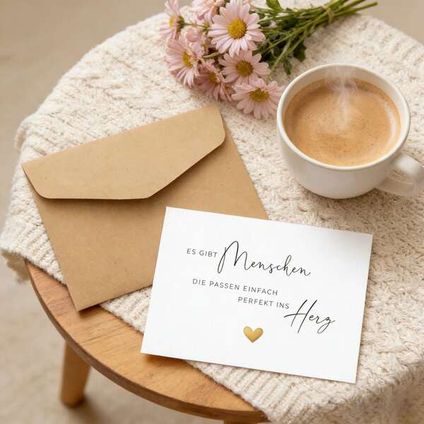 Cartões de felicitação alemães em estilo simples - Papelaria bonita e acessível | Lembrancinhas de casamento | Convites | Presentes atenciosos | Cartões sinceros com envelopes de papel grosso - Perfeitos para aniversários, Dia das Mães, Dia dos Pais, Dia da Amizade, expressões de gratidão e todos aqueles momentos repletos de emoções profundas, como "só porque sim". São ideais para amigos, familiares, parceiros, parentes, falantes de alemão e qualquer pessoa que aprecie o design simples e elegante em forma de coração dourado.