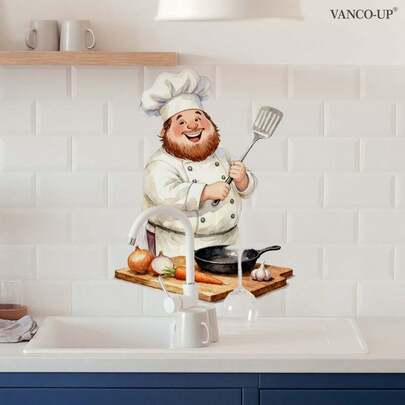 1pcFunny Chef Kitchen Sticker Waterproof Removable Vinyl Wall Decal For Dining Room Restaurant Backsplash Tile Decor Aesthetic Home Interior Room Wall Art Decor