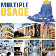 Matthew Cleaning Commercial Mop Head Replacement, 5 Inch Wide Headband, Looped End Cotton Blend String Wet Mops For Floor Cleaning, 24 Oz Large, 1-Pack Blue - ColorA - 查看 7