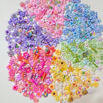 100/20 piezas Decoraciones de resina lindas y variadas, set de suministros de manualidades de resina surtidos - Adecuado para scrapbooking, verano, escuela y otras ocasiones