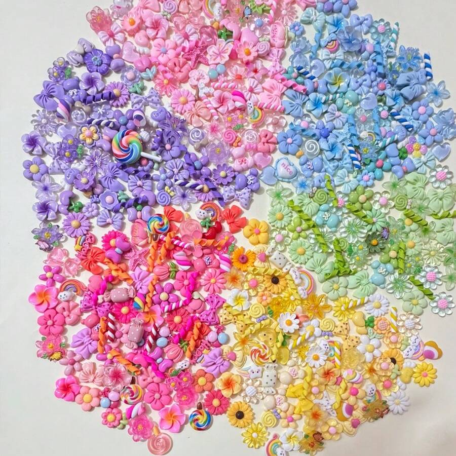 100/20 piezas Decoraciones de resina lindas y variadas, set de suministros de manualidades de resina surtidos - Adecuado para scrapbooking, verano, escuela y otras ocasiones - Multicolor - Ver 1