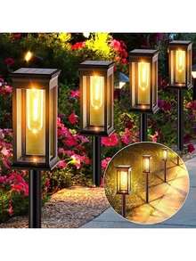 [Large] 2/4/Outdoor Solar Rectangular Hollow Lawn Light, ABS Resin Garden Street Lamp Decoration, Night Waterproof Hollow Solar Ground Spike Light (500mAh), Landscape Projection Pattern Light, Lighting Decoration, Perfect For Road Lawns, Garden Courtyards, Driveway Path Lights - Warm Light - 多色 - 查看 2