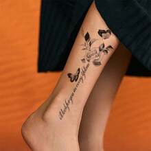 Butterfly & Tulip Shoulder Tattoo Sticker - Black - View 2