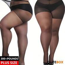 Plus Size Sheer Pantyhose - Run Resistant Thin Nylon Tights For Women Up To 300lbs, No Slide Waistband Summer Stockings, Black & Nude Plus Size Fishnet Alternative - 黑色 - 查看 6