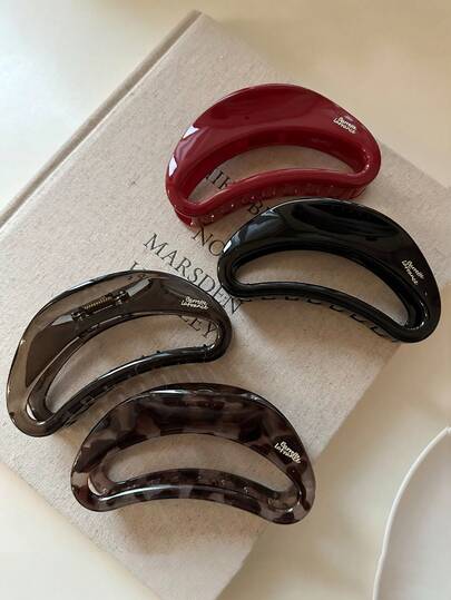 4个/1个女士大号12.2厘米/4.8英寸亮黑色、红色、茶色、玳瑁色新月形轻质塑料发夹，时尚百搭优雅简约纯色渐变发饰，适合日常休闲、派对、通勤、度假、马尾辫、发髻、洗脸、化妆、服装搭配。